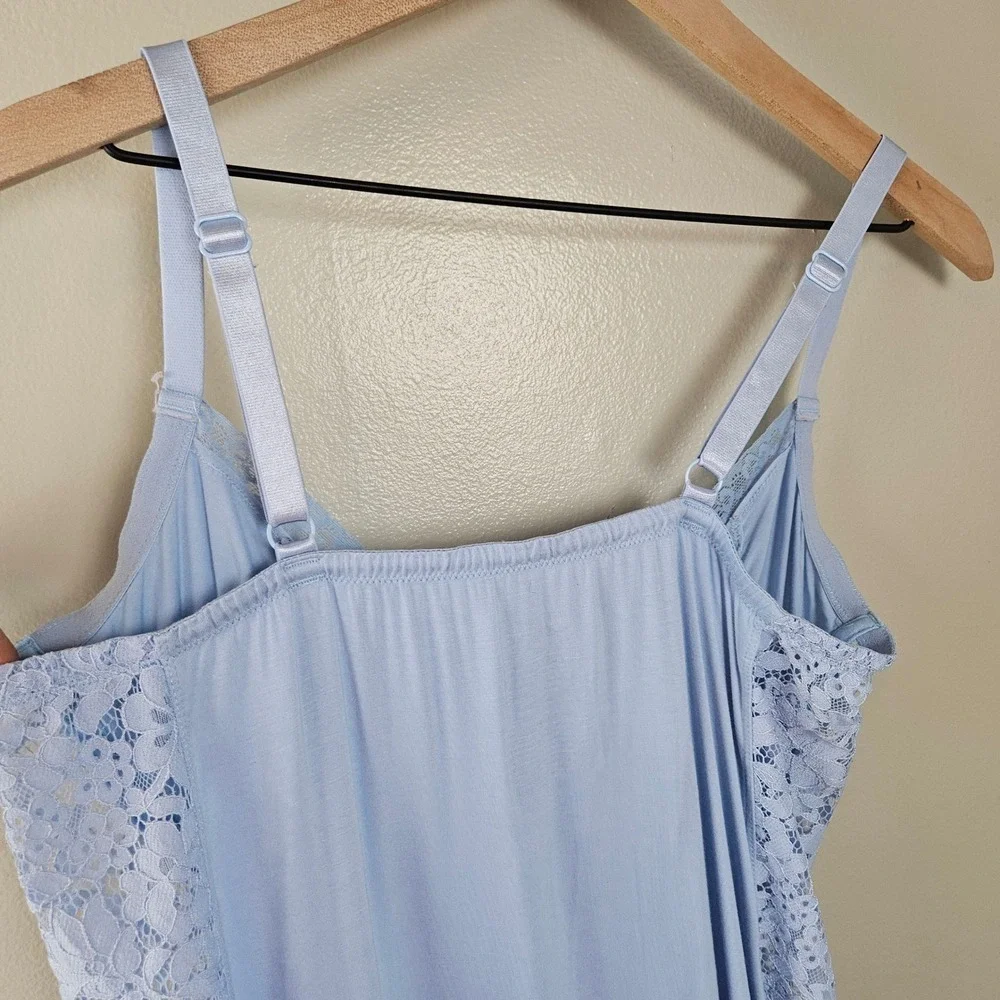 Adore Me Kamryn Blue Slip Chemise Nightgown Sz 1X Light Blue Lace Side Jersey - Picture 7 of 7